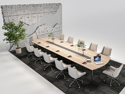 Meeting room conference table micro-cement reinforced background wall model