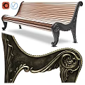 Ground With Wooden Bench Featuring Ornate Metal Frame And Decorative Details