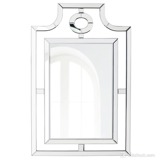 Elegant Decorative Framed Wall Mirror With Ornate Top Design And Clear Reflection 3d model 