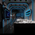 Modern KTV Interior with Neon Lights Starry Theme Large Screens and Comfortable Sofas 3d model
