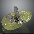 Wooden Stone Sculpture With Green Glossy Base And Textured Surface Art Piece