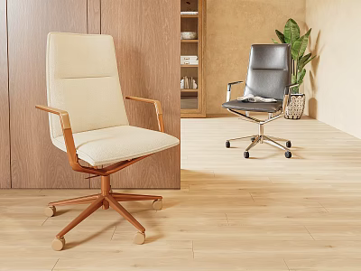 Modern Office Chairs In Bright Office With Wood Furniture And Plants 3d model
