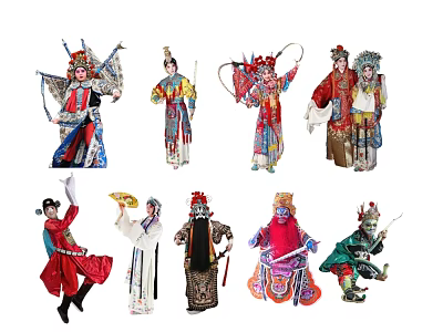 Colorful Chinese Peking Opera Characters In Traditional Costumes And Diverse Roles 3d model