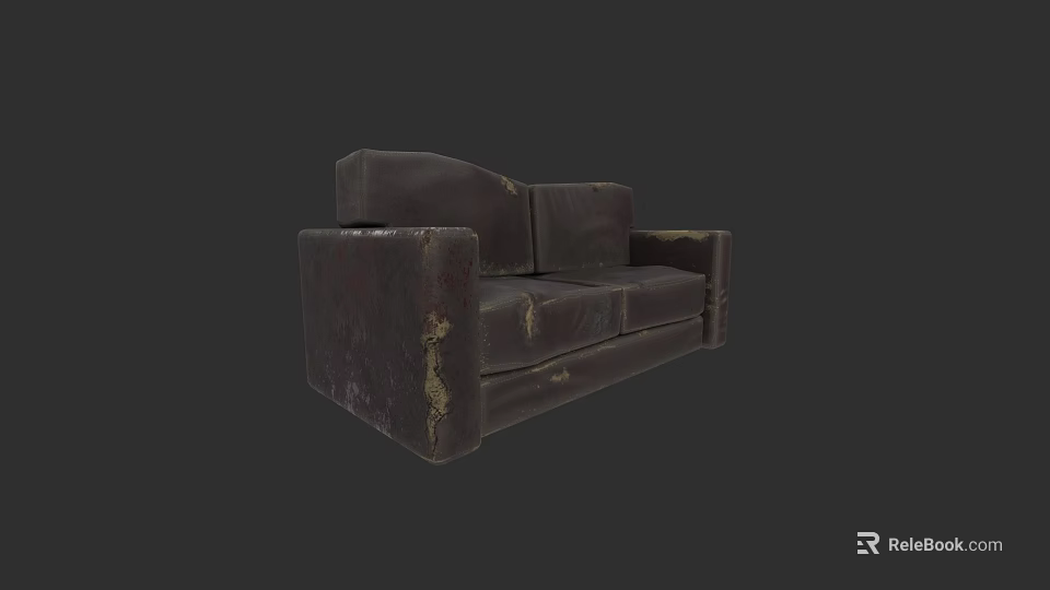 Vintage Dark Colored Two Seater Sofa With Worn Leather And Distressed Details 3d model 