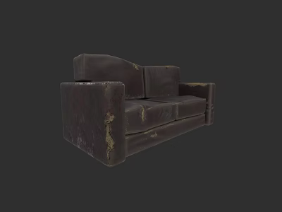 Vintage Dark Colored Two Seater Sofa With Worn Leather And Distressed Details 3d model