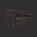 Vintage Dark Colored Two Seater Sofa With Worn Leather And Distressed Details