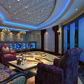 Elegant KTV Interior Design With Ornate Ceiling Marble Floor Sofa Seating And Bar Stools 3d model