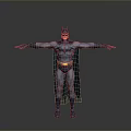 Batman Character in Blue Gray Costume With Yellow Belt Cape and Mask Standing Arms Outstretched