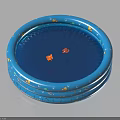Blue Inflatable Swimming Pool With Cartoon Patterns And Small Toys Inside 3d model