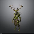 Mythical Deer Like Creature With Green Skin Large Antlers And Muscular Body