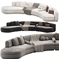 Curved Sectional Sofa With Neutral Tones Multiple Cushions And Throw Blanket 3d model