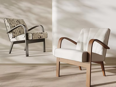 Contemporary Leisure Chairs With Patterned Fabric And White Padded Seats Wooden Arms 3d model