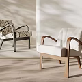 Contemporary Leisure Chairs With Patterned Fabric And White Padded Seats Wooden Arms