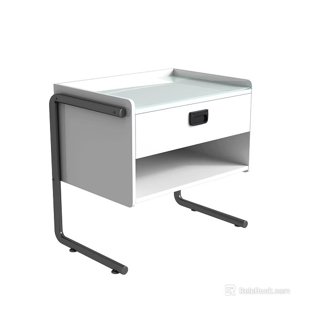 Modern Kitchen Appliance Utility Cart With White Countertop And Black Metal Frame Drawer Storage 3d model 