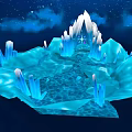 Cartoon Ice Crystal Scene With Blue Icicles Starry Sky And Clouds 3d model
