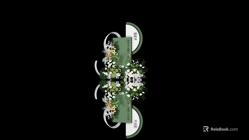 Stylish Floral Arrangement With Green Plants And White Flowers Decoration Design 3d model 