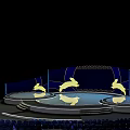 Stage Design With Circular Platforms And Rabbit Decorations On Blue Backdrop 3d model