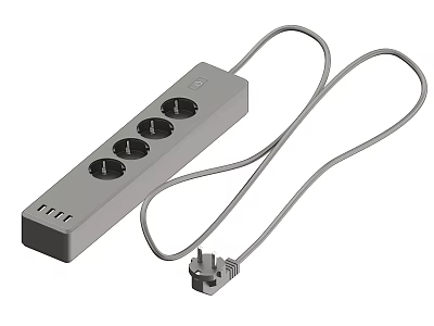Practical Gray Power Strip With Four Outlets For Office Electrical Use 3d model