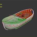 White Hull Boat With Red Interior Two Oars And Small Bucket