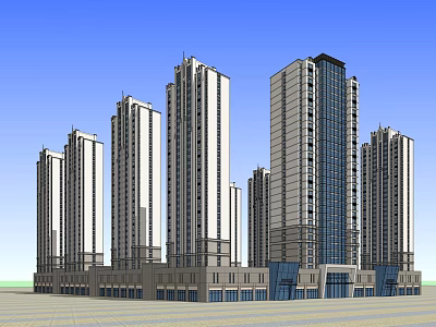 Modern High Rise Buildings With Glass Curtain Walls And Ground Floor Facilities 3d model