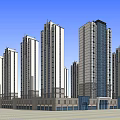 Modern High Rise Buildings With Glass Curtain Walls And Ground Floor Facilities