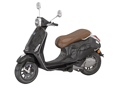 Black Scooter With Brown Seat Retro Mirrors And Modern Classic Design Features 3d model