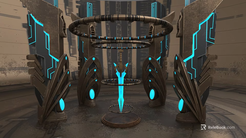 Futuristic Tech Weapon Featuring Circular Glowing Blue Core And Metal Structure 3d model 