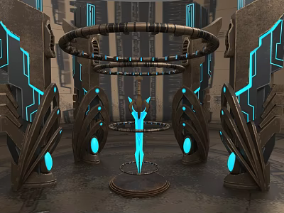 Futuristic Tech Weapon Featuring Circular Glowing Blue Core And Metal Structure 3d model