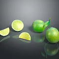 Fresh Green Limes With Whole And Sliced Pieces On Dark Surface