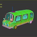 Kids Colorful Green Toy Bus With Yellow Stripes And Blue Windows