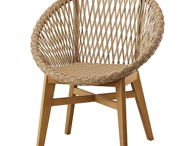 Modern Wicker Single Chair With Diamond Weave Design And Wooden Legs In Scandinavian Style 3d model
