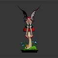 Pink Haired Fairy Sitting On Red Strawberry With Green Grass Blue Flowers And Tree Stump