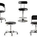 Various Black Bar Stools With Adjustable Height And Metal Base Designs 3d model