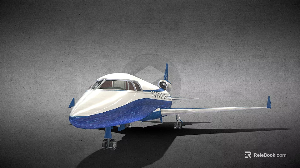 White And Blue Passenger Plane With Modern Design Cockpit Windows And Landing Gear 3d model 