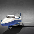 White And Blue Passenger Plane With Modern Design Cockpit Windows And Landing Gear