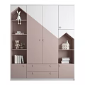 Cute Kids Bookcase Interior Design With Pink Gray White Colors Star Patterns And House Models