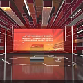 Modern Exhibition Hall Interior With Large Red Screen And Decorative Lighting 3d model