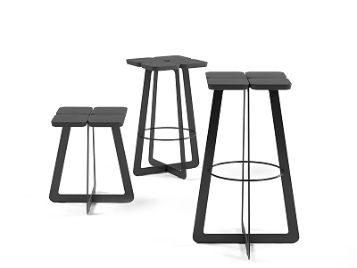 Modern Black Bar Stools With Geometric Shapes Square Seats And Metal Frames 3d model