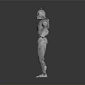 Silver Metallic Robot Character With Pink Head Accent Chest Device And Mechanical Limbs