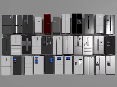 Modern Stylish Refrigerators And Freezers In Various Designs Colors And Sizes 3d model