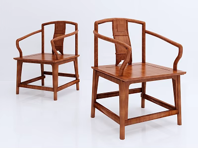 Traditional Wooden Leisure Chairs with Armrests and Frame Structure Set of Two 3d model