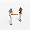 Pair of Decorative Stone Towers With Carved Details And Pointed Roofs