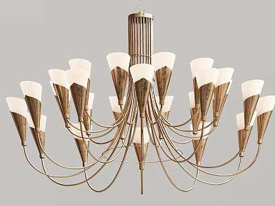 Decorative Elegant Modern Gold Metal Chandelier With White Glass Shades And Curved Arms 3d model