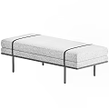 Minimalist Gray Fabric Sofa Bench With Padded Seat And Black Metal Legs