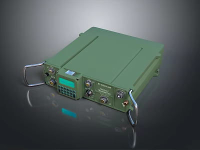 Green Military Electronic Device With Metal Casing Side Handles Multiple Ports And Control Buttons 3d model