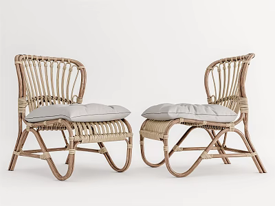 Elegant Rattan Outdoor Foldable Chairs With Soft Gray Cushions For Garden Patio 3d model