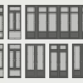 Various Modern Door Designs Featuring Glass Panels Dark Frames And Different Sizes 3d model