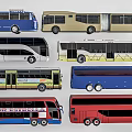Different Types of Colorful Buses in Collection Display with Various Designs