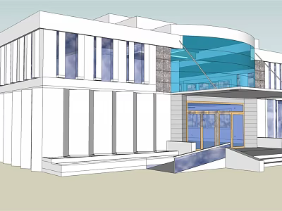Modern Office Building Exterior With Large Glass Windows Curved Design And Entrance Steps 3d model