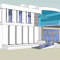 Modern Office Building Exterior With Large Glass Windows Curved Design And Entrance Steps